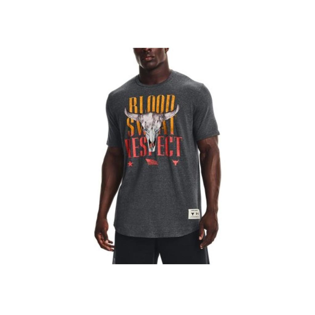 Under Armour Project Rock Písmeno Zvířecí potisk Volný střih Tričko s kulatým výstřihem Pánské Topy Černá 1367118-001