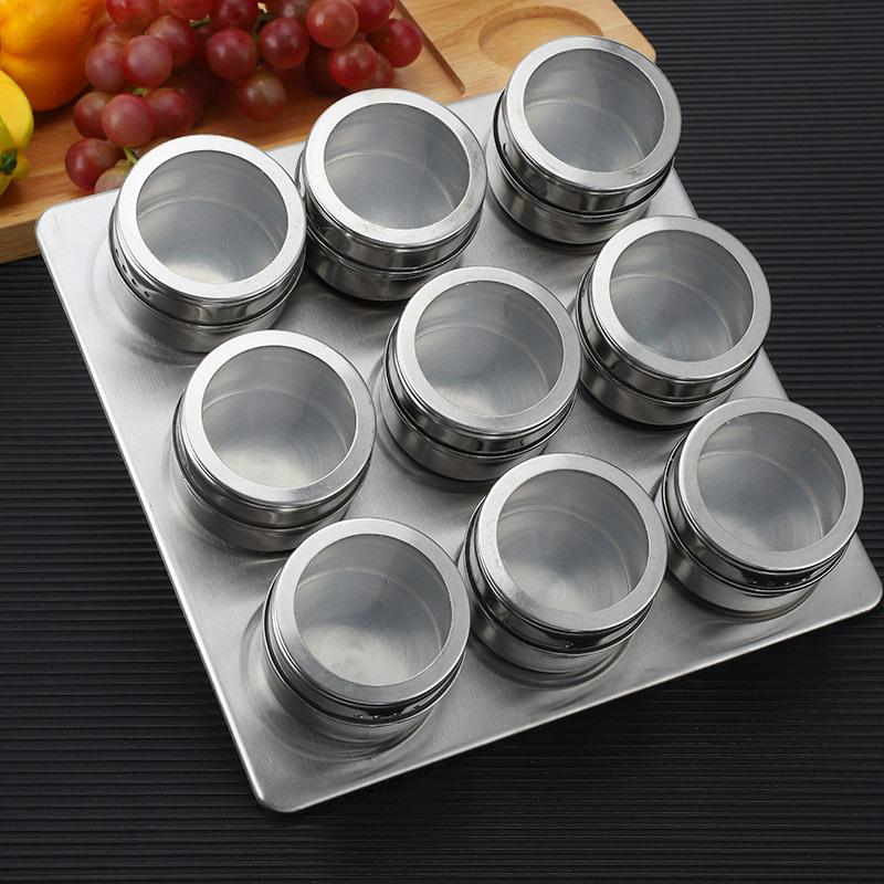 9 pcs Round seasoning box stainless steel Sprinkle can creativity spice salt shaker kitchen spice box Storage combination set