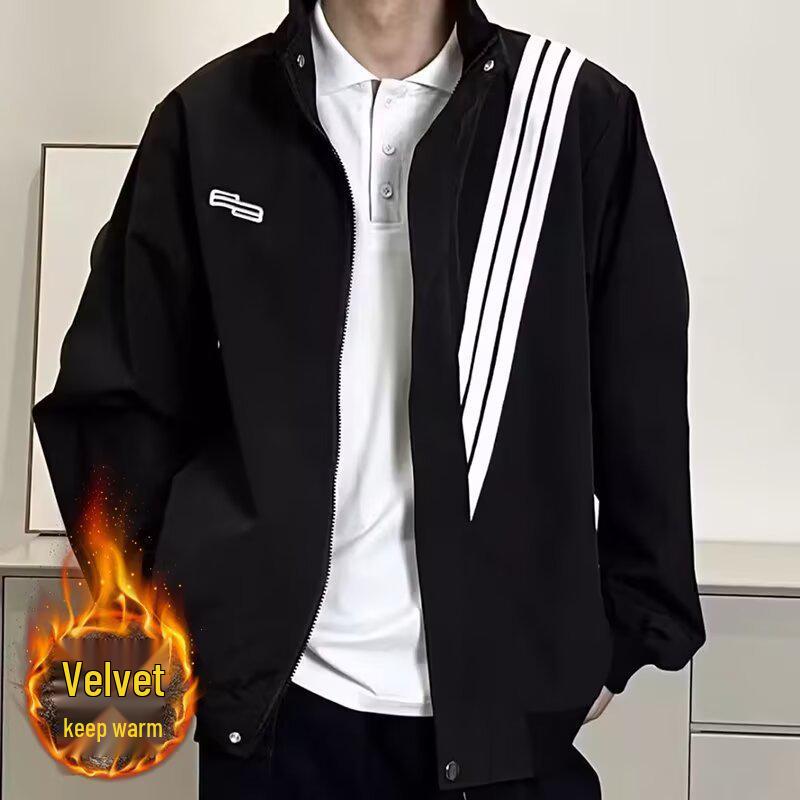 Unisex Trendy Stand Collar Embroidered Three Stripes Jacket L