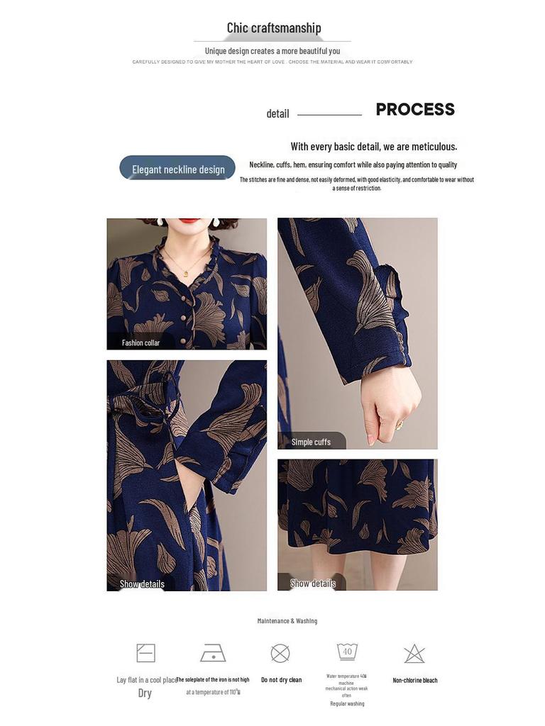 Elegantes langes Frühlings-/Herbstkleid für Frauen mittleren und höheren Alters - Schlankmachend, modisch und in Übergrößen erhältlich