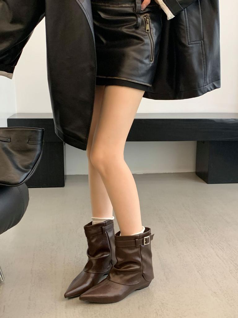 Damenstiefel mit Innensohle, Retro-Dunkel, Kurze Stiefel, Ritterstiefel, Martin-Stiefel, Herbst-Neu, Spitz, Kurze Stiefel, Westernstiefel