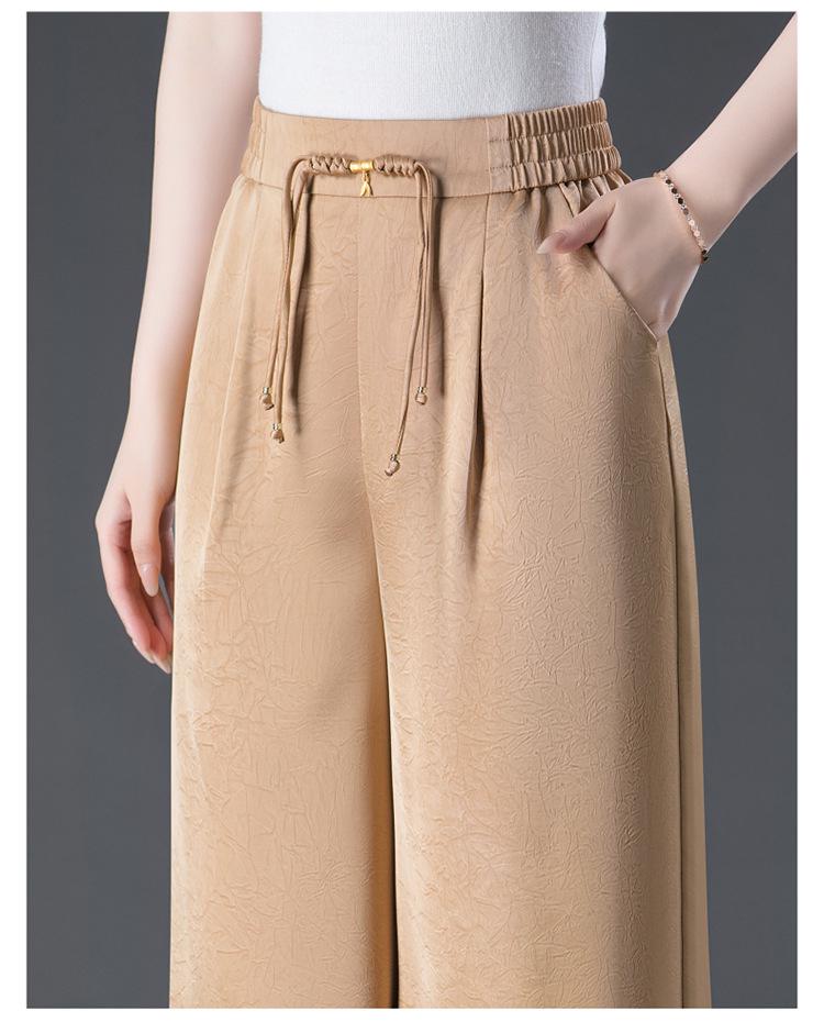 2024 Women's High Waist Drapey Wide-Leg Skirt Pants - Summer Plus Size, Eight-Point Length for Casual, Middle-Aged Style