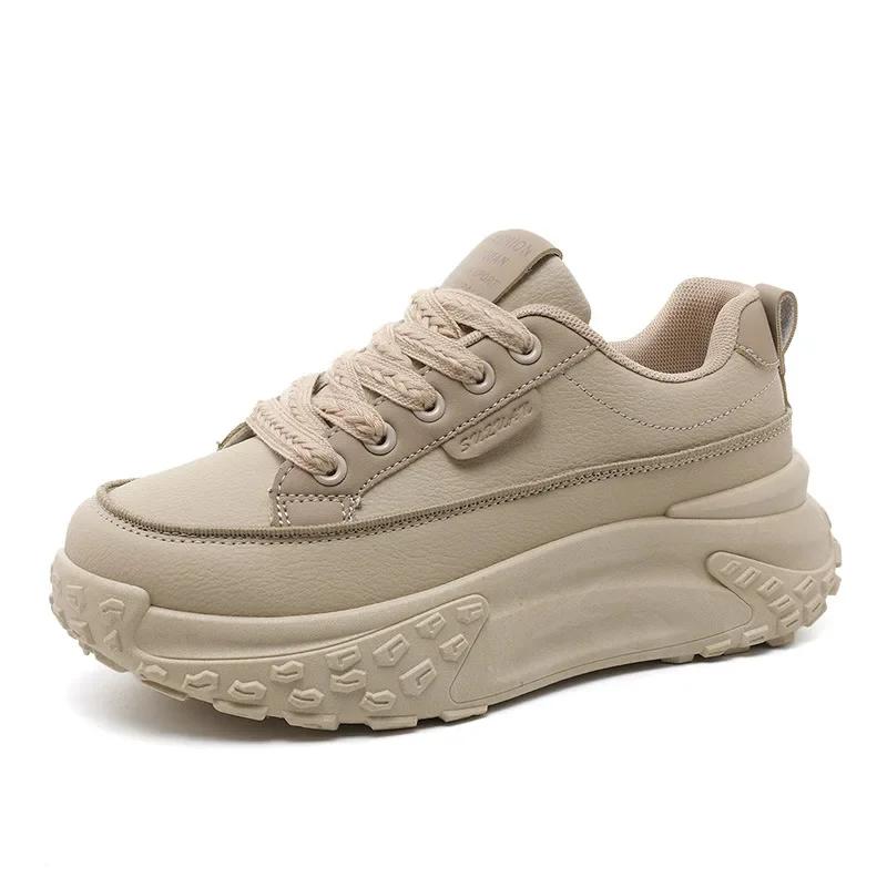Fashion New 2025 Spring Color blocked Dad Shoes Thick soled High Rise Leather Sports Shoes Women's Shoes