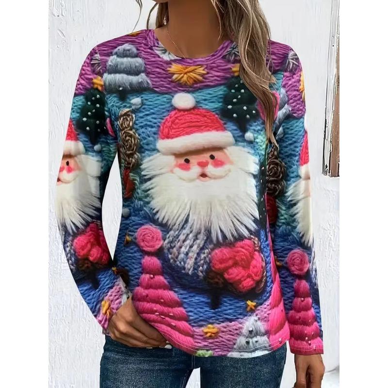 Women's 3D Printed Crew Neck Long Sleeve T-Shirt Fashion Versatile Trend Breathable Casual