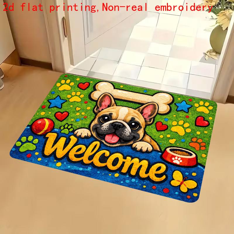 1pc French Bulldog Welcome Suitable for Home Entrance, Non-Slip Machine Washable Mat with Cute Frenchie, /Outdoor Suitable for Entryway, Bedroom, Balc