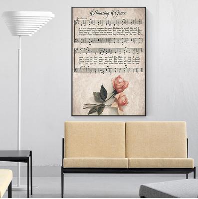 Vintage Sheet Music Poster Antique Rose Hymn Wall Art Canvas Painting Picture Christian Song Farmhouse Decor No Frame