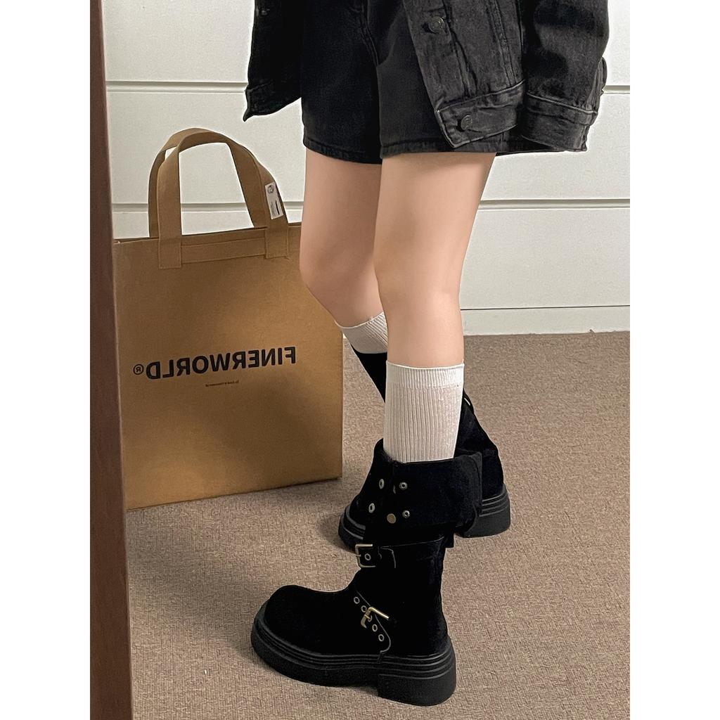 Black Retro But Knee Thick-soled Boots Women's 2025 New Autumn Small Man Height and Thinness Knight Boots