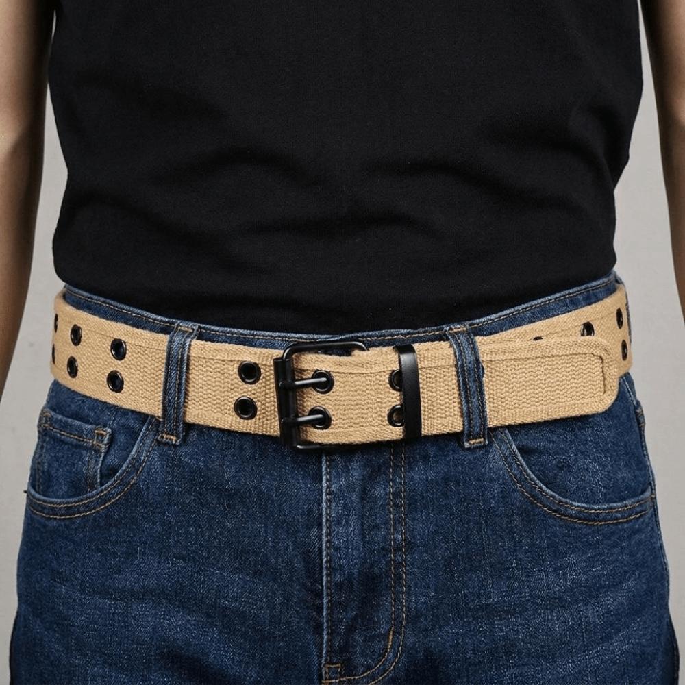 Metal Buckle Canvas Waist Belt Double Row Double Row Buckle Belt Outdoor Men's Belt Leisure Wear