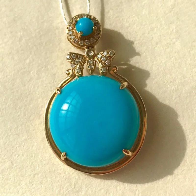 Retro Exquisite Blue Butterfly Circular Pendant Design Court Style Turquoise Necklace Inlay Diamonds Banquet Fine Jewelry