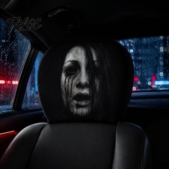 Novelty Horror Style Auto Decor Funny Car Headrest Covers, Ghost Skull Print Cartoon Seat Accessories Protector, Universal Breathable Interior