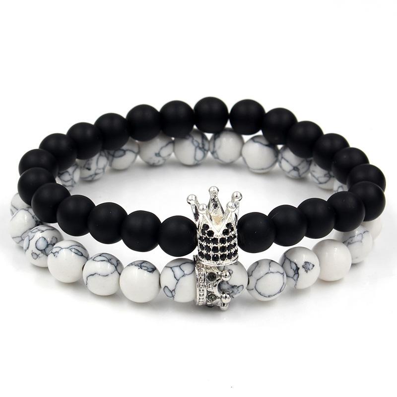 Fashion Versatile Energy Stone Turquoise Braided High Crown White Diamond Mixed Wear Small Crown Set Bracelet Bracelet