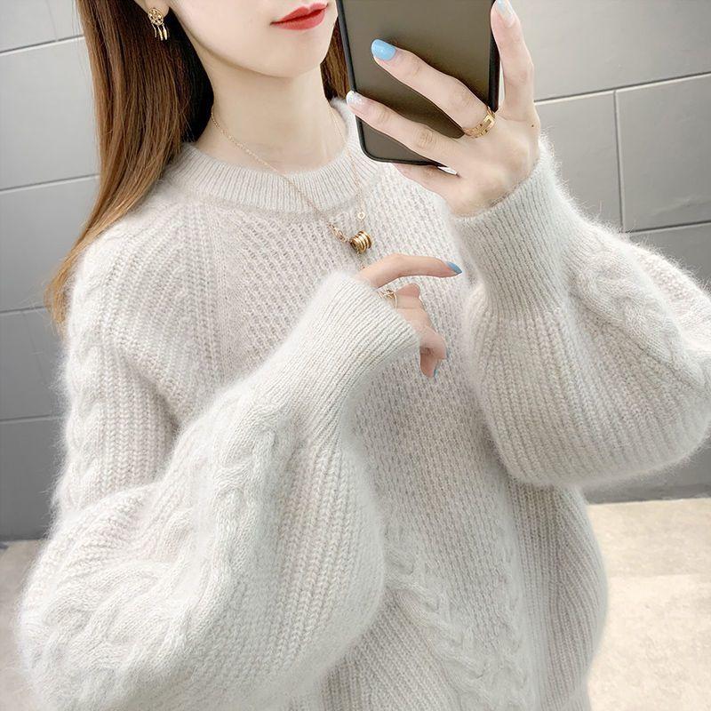 Round Neck Pullover Sweater for WomenLoose Fitting Autumn/winter Lazy Style Knitted Base Shirt