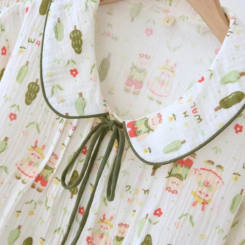 2025 New Spring/Summer Women's Pajama Set 100% Cotton Crepe Small Fresh Sweet Long Sleeve Long Pants Two Piece Home Clothes