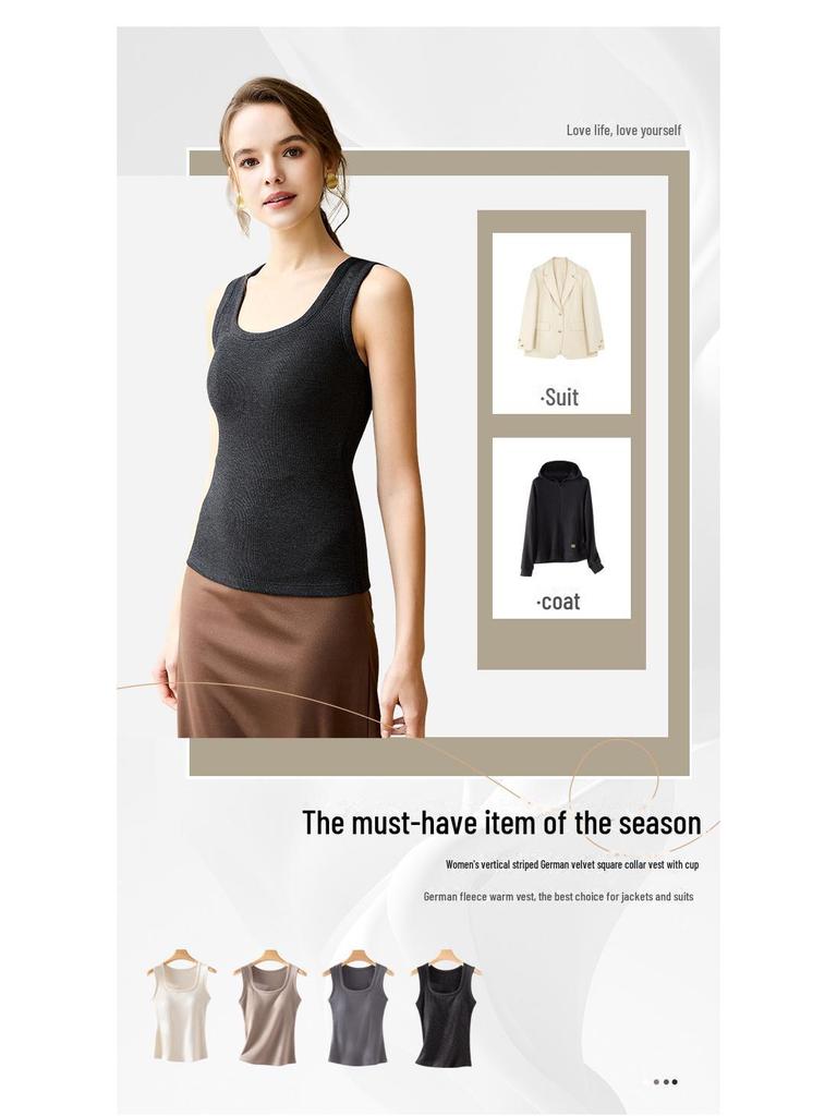 Women's Autumn/Winter Velvet Striped Vest with Chest Pad – Silk Protein, Warm, Versatile for Layering.