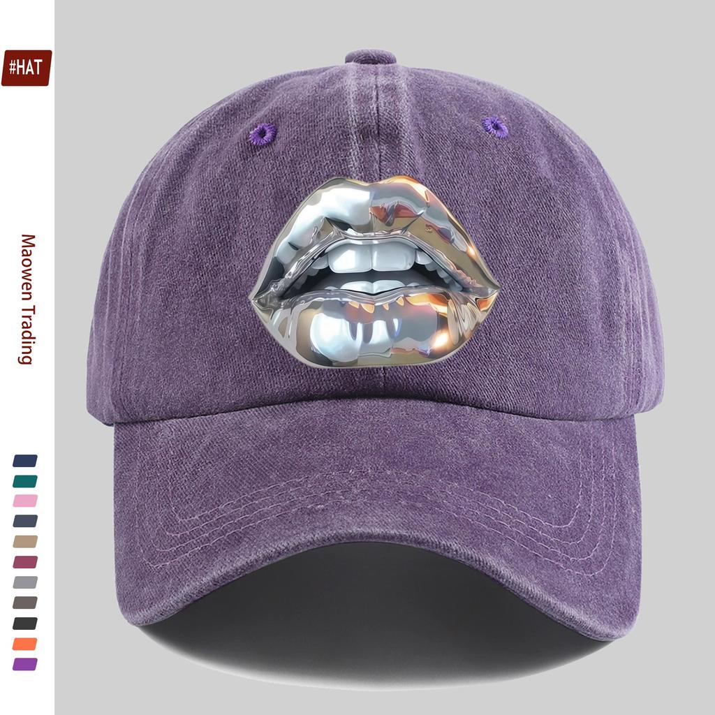 pc Silvery Sexy Lips Print Baseball Cap Suitable Sun Hat for SpringSummer Travel Comfortable and Lightweight Adjustable Sna
