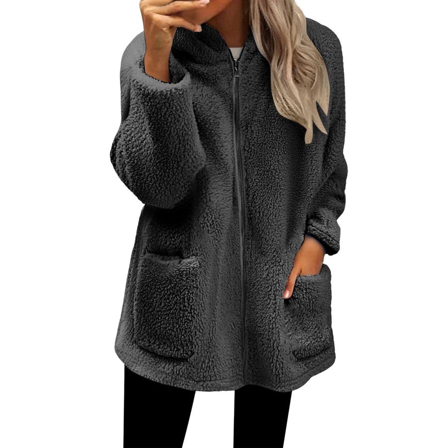 Winter Loose Fleece Women's Long Sleeve Hoodie Zip Up Cardigan Coat