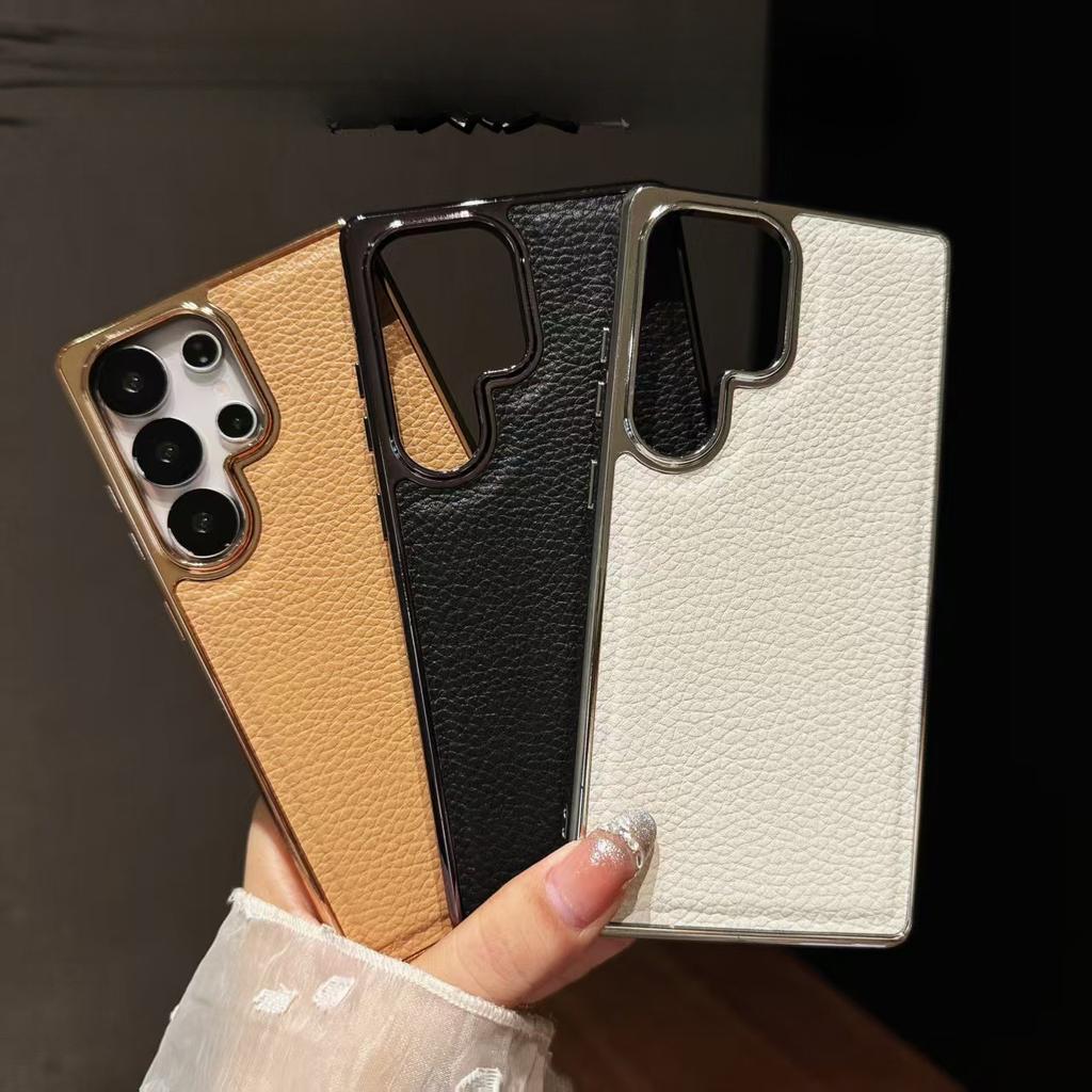 Lychee Leather Pattern Suitable for Samsung S25Edge Mobile Phone Case Electroplating S25u Simple Business S24FE Protective Case