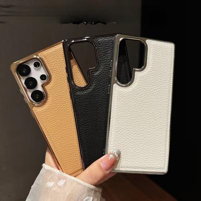 Lychee Leather Pattern Suitable for Samsung S25Edge Mobile Phone Case Electroplating S25u Simple Business S24FE Protective Case