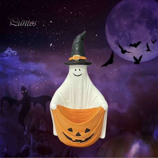 Pumpkin Element Ghost Decor Halloween Witch Hat Figurine, Pen Holder Desktop Storage Organizer Candy Container, Tabletop for Holiday Party Handcrafted