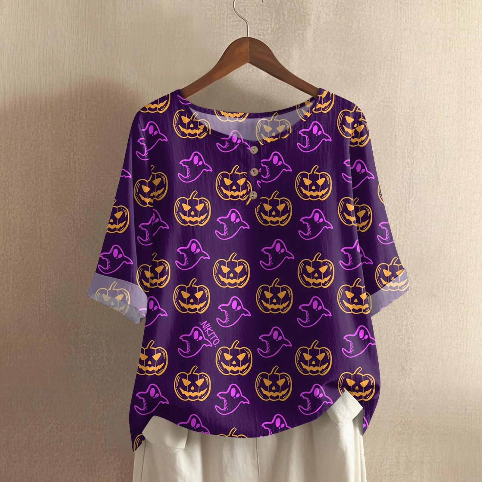 

Women s Fashionable And Casual Shirt Half-sleeve Round Neck Print Blouse Top XXL фіолетовий