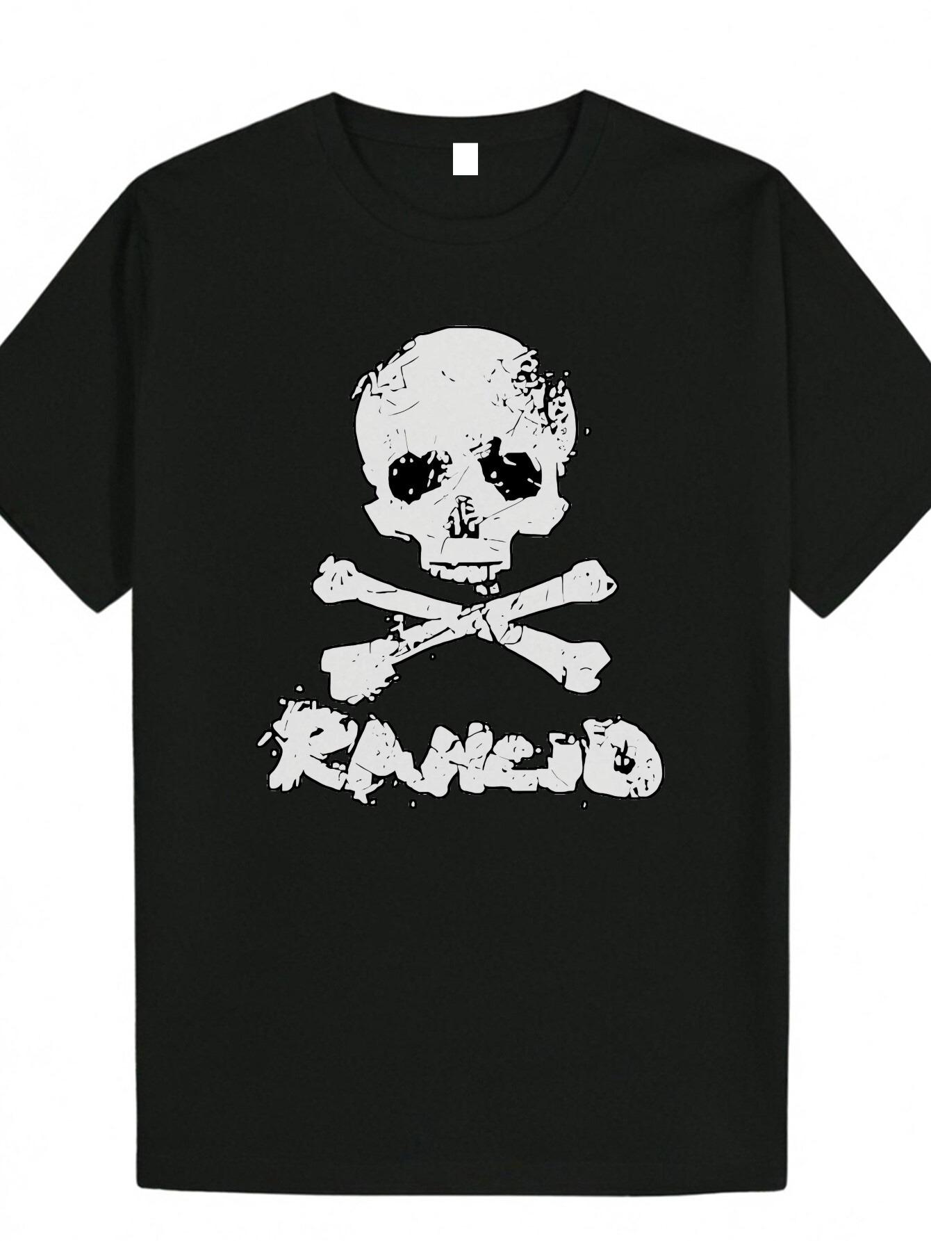 

Skull Pattern Printed T-shirt Men s Fashion Casual Wear Short Sleeve Loose and Comfortable T-shirt Daily Men s Clothing S