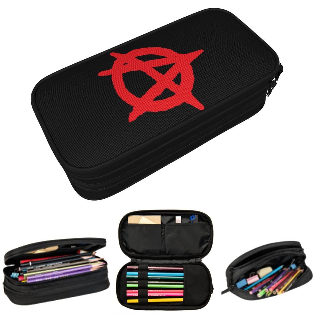 Red Anarchy Logo Large Pencil Case for Studen School Pen Box Pencil Bag Stationery Supplies Pen Holder Bag