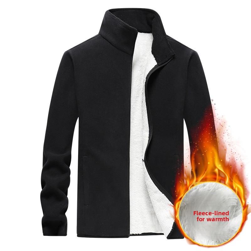 Plus Size Fleece Jacket for Men Winter Polar Fleece Sweatshirt Oversized Business Gentleman Stand Collar Jacket