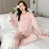 Pajamas women's spring and autumn ice silk long-sleeved lapel cardigan set Korean version solid color jacquard simple women's loungewear 1109