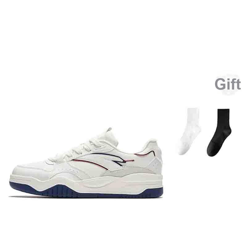 Anta Wave Shoes Fabric Synthetic Leather Suede Breathable Low Top Skate Shoes Men Sneakers White Blue 912538003F-6