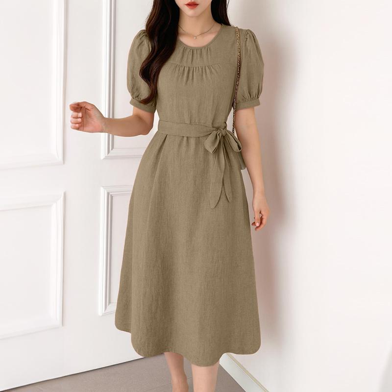 

ZANZEA Жіноча повсякденна літня сукня з круглим вирізом та короткими рукавами L хакі