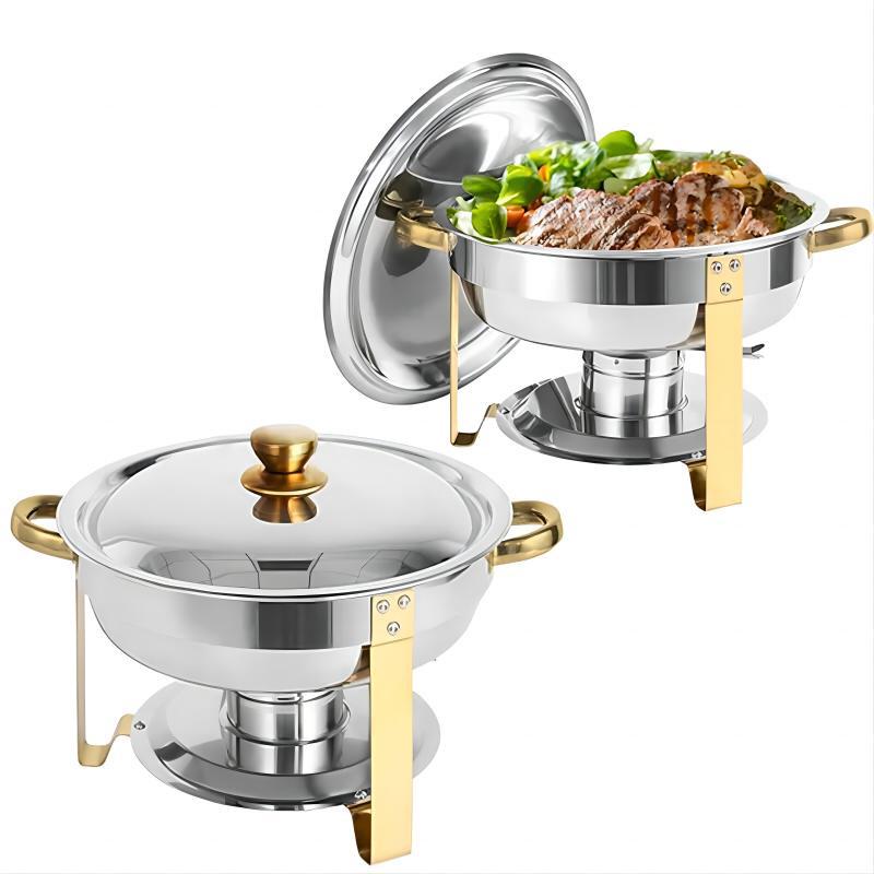 Round Stainless Steel Buffet Stove - Golden Food Warmer for Hotels & Restaurants