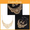 Ethnischer Stil Schmuck Halskette und Ohrring Set Mit Hohlblumenmuster Metallisches Finish Für Damen und Herren