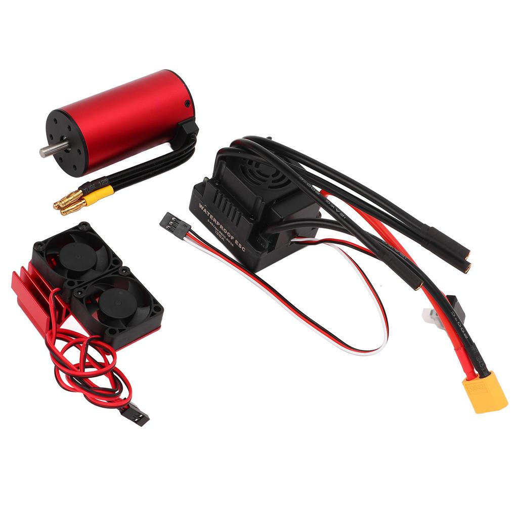 S3670 2850KV Waterproof Brushless Motor 120A Brushless ESC XT60 Plug Dual Fan Motor Radiator Set for 1/8 RC Car Series