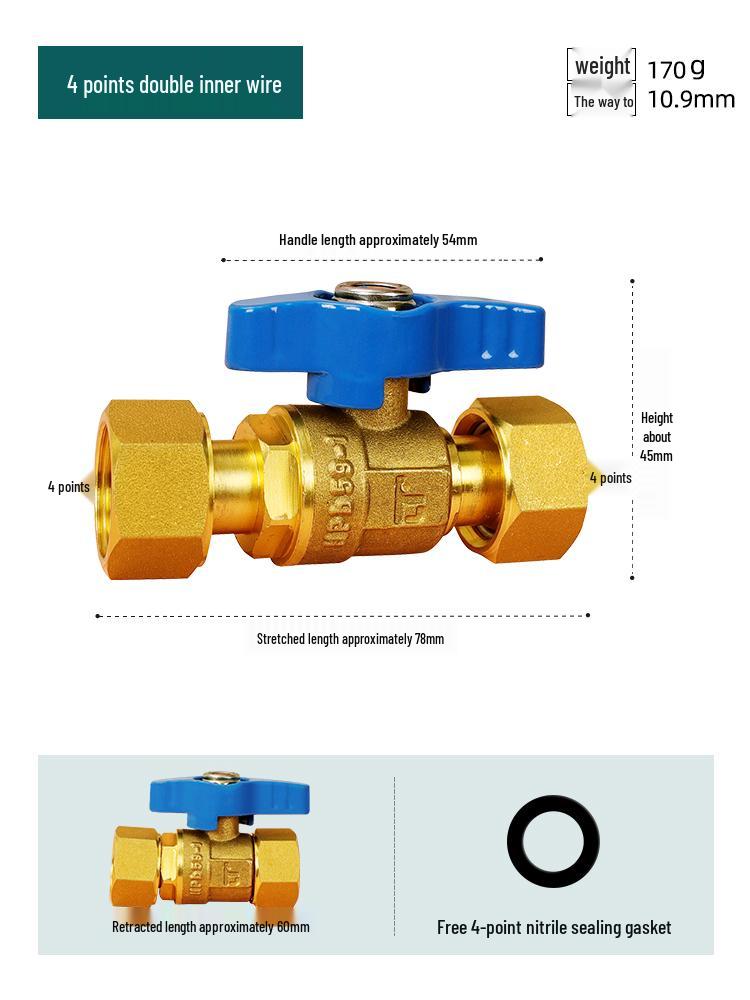 Full Copper Water Heater Union Ball Valve, Male/Female Thread, 6 to 4 Points Large Flow for Wall-Hung Boiler