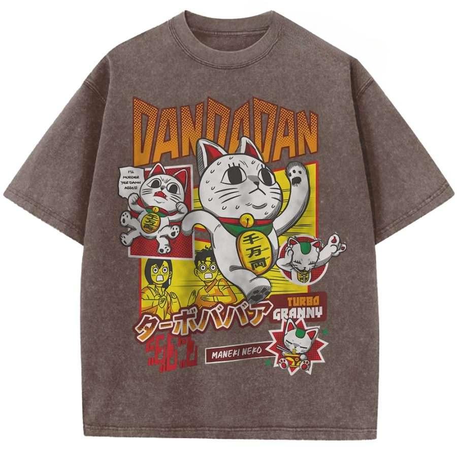

Hot Anime Dandadan Turbo Granny Clothing Men Women Casual Tshirts Washed Cotton Tee Retro Oversized T-shirt Harajuku T Shirt XXL коричневий