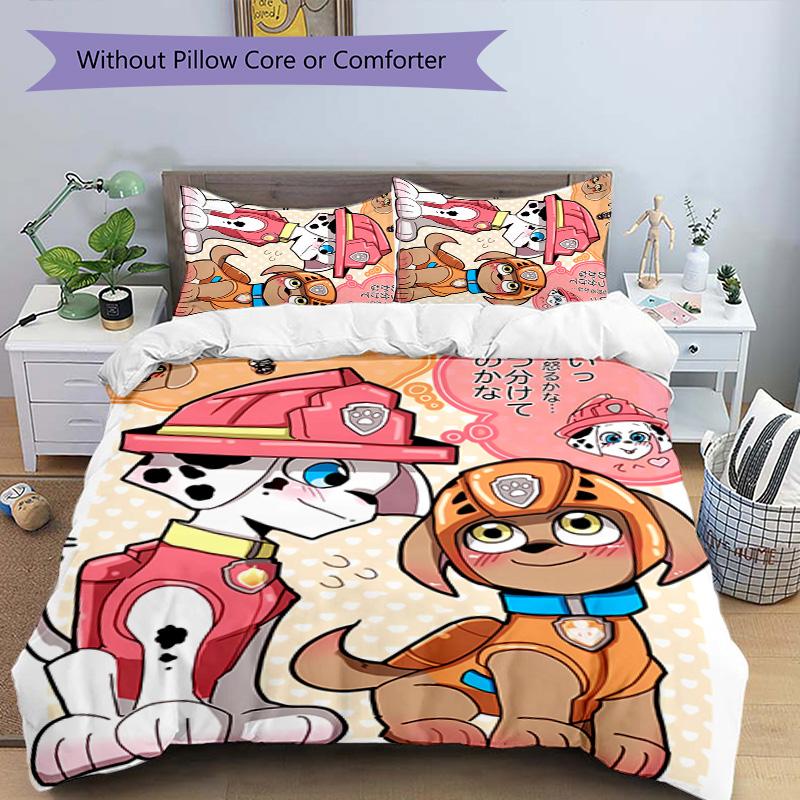 3pcs Paw Patrol characters pattern bedding set duvet cover set includes duvet cover &pillowcases, perfect all season bedroom decoration & gift