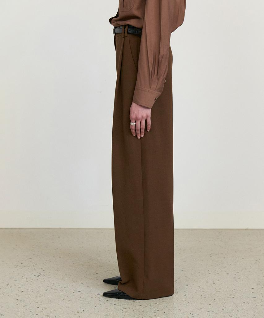 STEP AROUND Front Tuck Wide Slacks_Brown