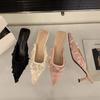 Moda Verão Moda Feminina Mules Tamancos Salto Alto Elegantes Bico Coberto Vestido Renda Slides Senhoras Sapatos de Festa Dança Baile