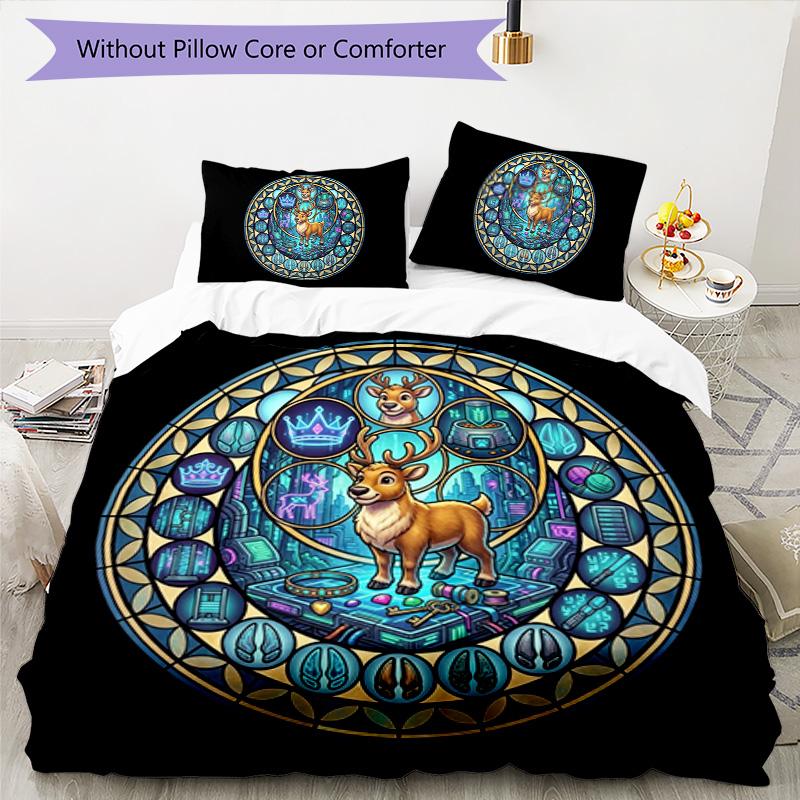 Deer Technological Glass Pattern Bedding,Quilt Set Quilt Cover Pillowcase Home Birthday Gift (1 * Duvet Cover + 2 * Pillowcase, Without Core)