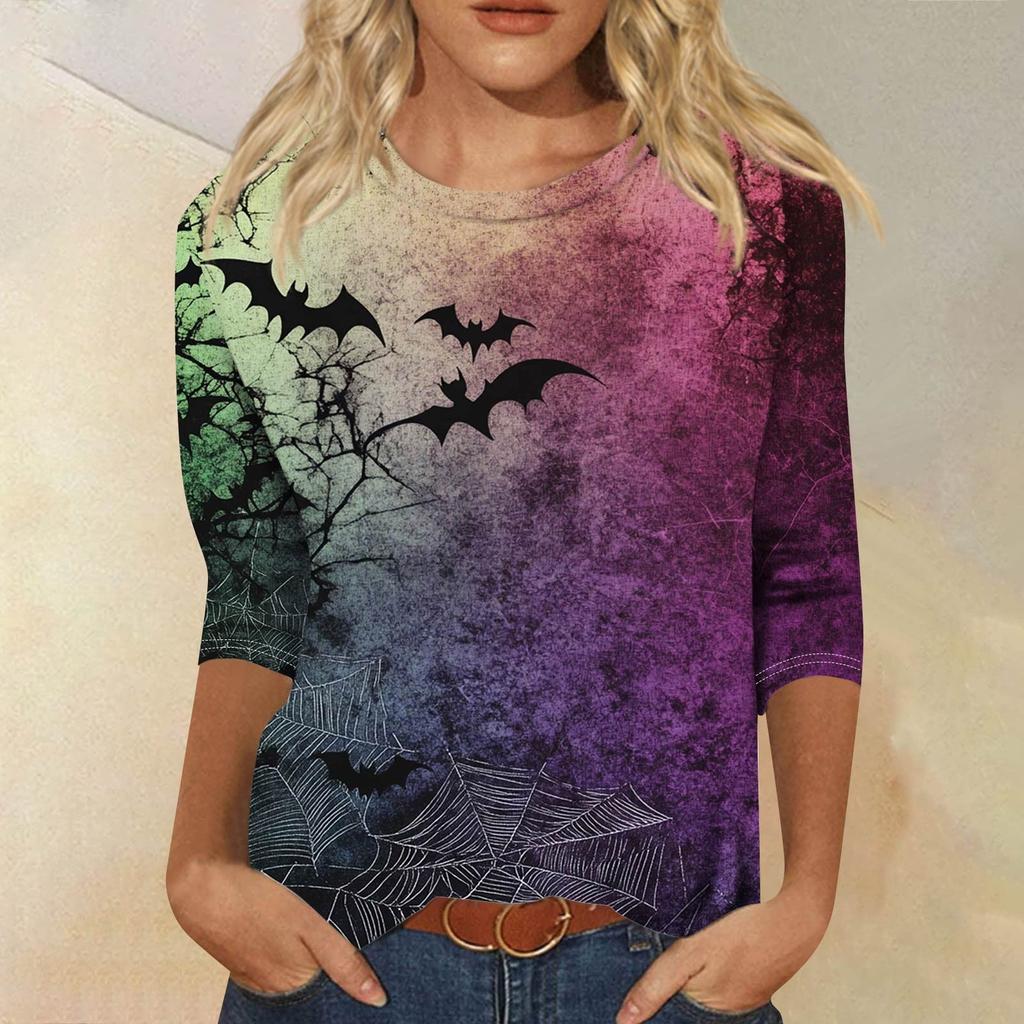 Women's Fashion Casual Round Neck 3/4 Sleeve Loose Printed T-Shirt Ladies Top