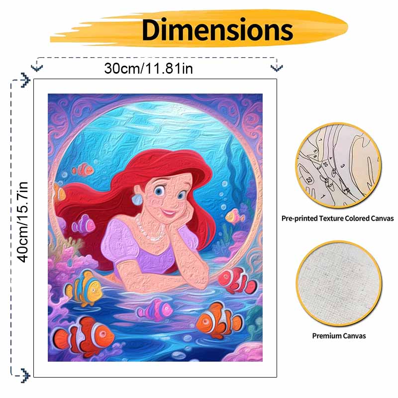 Disney Mermaid Underwater Painting by Numbers Hand Filled Drawing Art Kit Home Decor