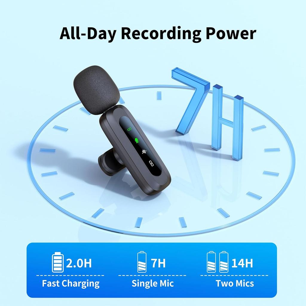Microphone for iPhone 15-16, mini mic Wireless mic with Noise Reduction,mini Microphone LED Display -Wireless Microphones Ideal for Vlog, TikTok &