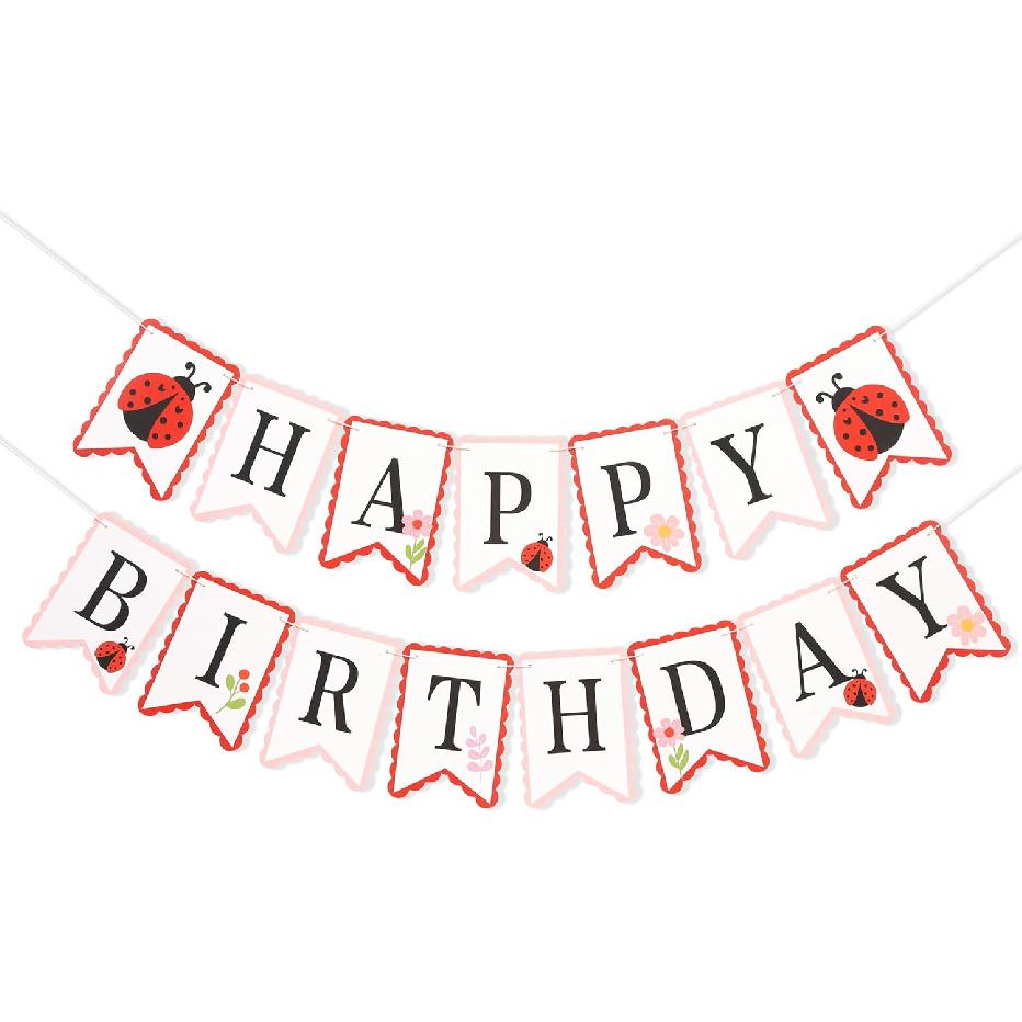Ladybug Happy Birthday Banner - Cute Ladybird Party Decorations, Ladybug Theme Hanging Flags for Baby Showers, Kids Room Decor, Outdoor Garden Party