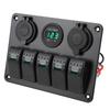 Switch Panel DC 12 to 24V 5 Gang Aluminum Alloy IP65 Water Resistant Prewired Rocker Switch Panel with Dual USB Cigar