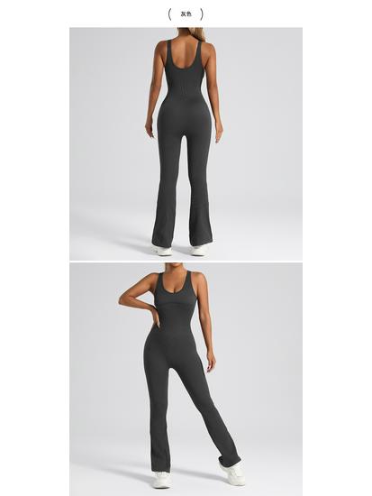 Women's High-Elastic Seamless Flare Jumpsuit - Quick-Drying Fitness Bodysuit