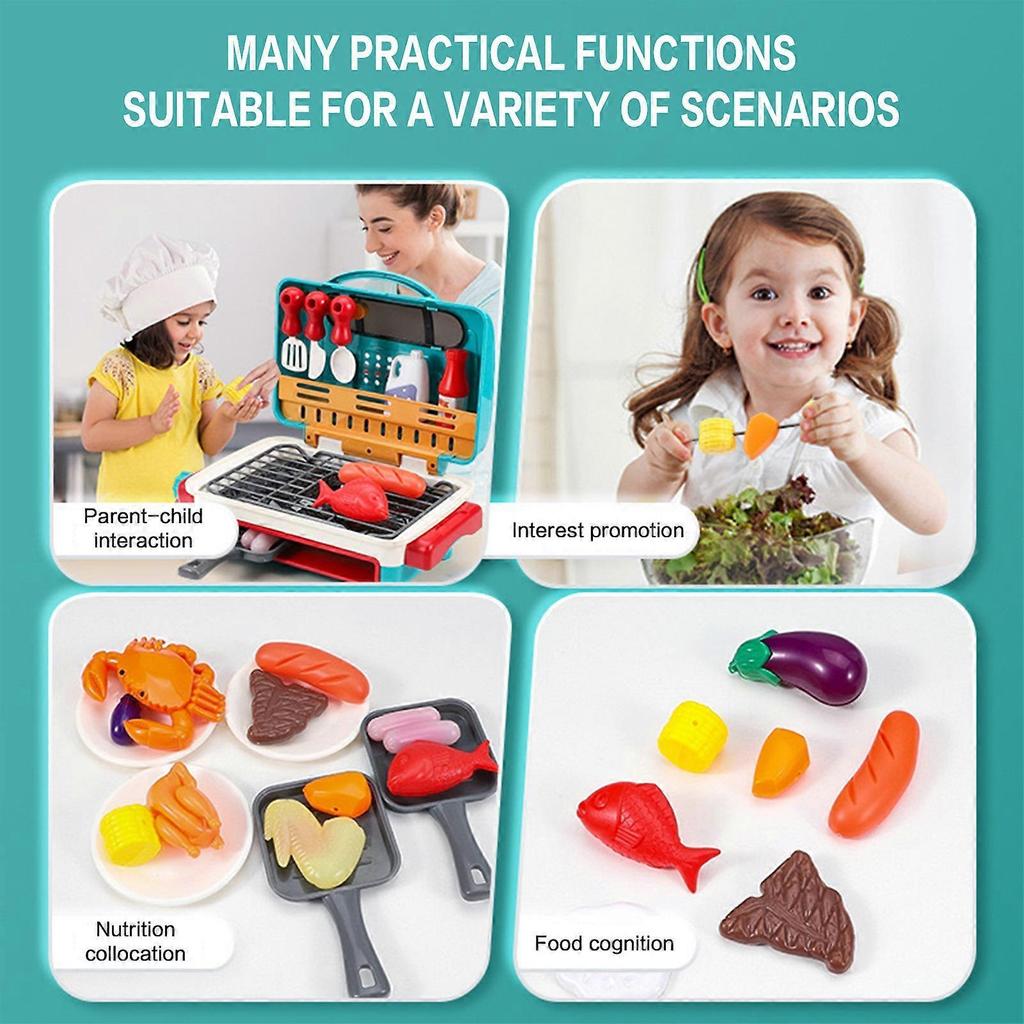 Electric Pretend Play BBQ Grill Set With Spray Light Music And Color Changing