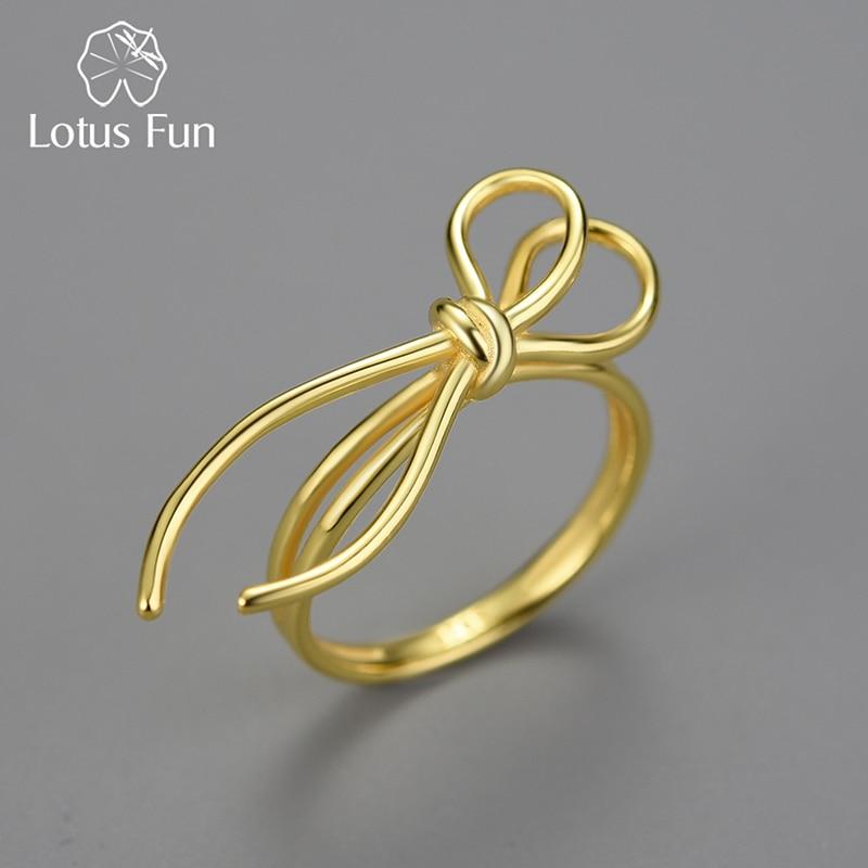 

Lotus Fun, 18-каратное золото, изысканный милый узел, длинные кисточки, кольца для свиданий для женщин, настоящее серебро 925 пробы, оригинальные ювелирные изделия