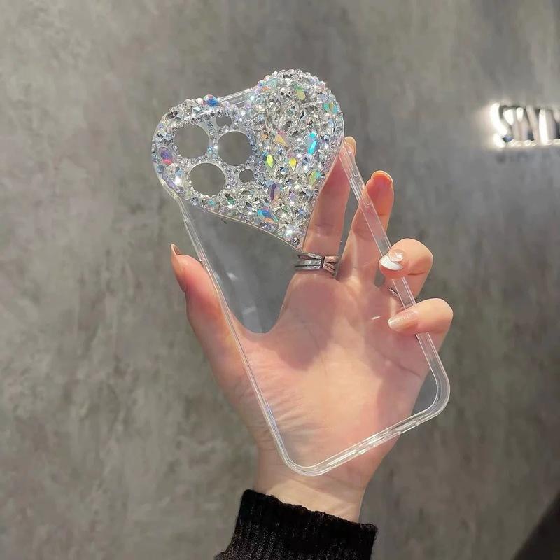 Case For iPhone 16 17 Air 15 Pro Max 14 Plus 13 Mini 12 Pro 11 7 8 SE2 Candy Blink 3D Diamond Heart StyleSoft Phone Case Cover