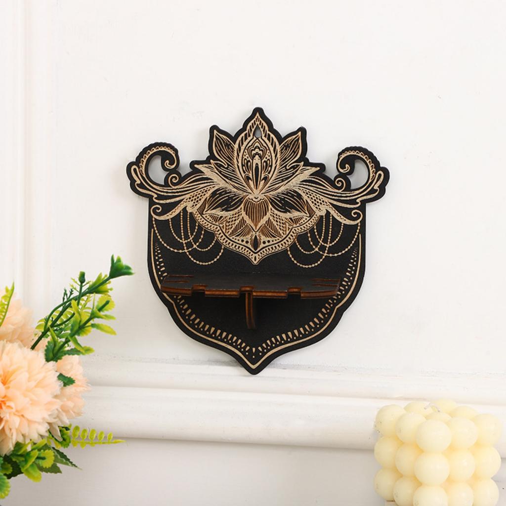 Crystal Display Shelf Wooden Wall Floating Shelf Moon Sun Witchy Stuff Storage Shelf Rustic Wooden Hand Holder for Rock Gemstones Meditation Spiritual