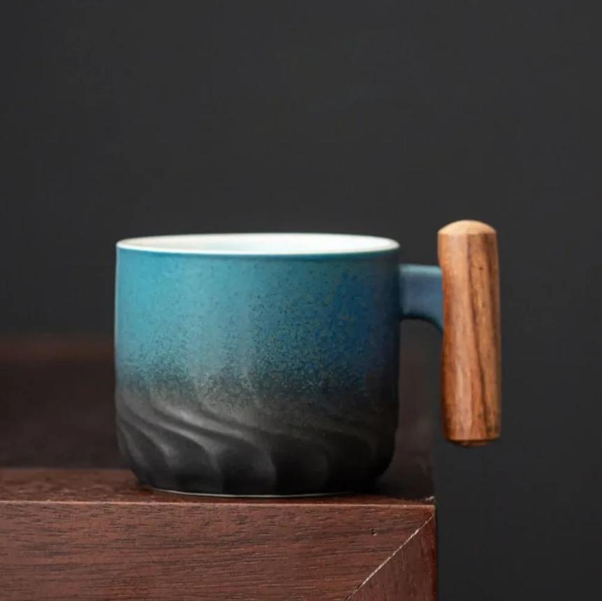 

Vintage Handcrafted Ceramic Mug with Wooden Handle Filter Design Coffee Tea Cup for Office Home Unique Birthday Gift Kitchen Bar 51-100ml